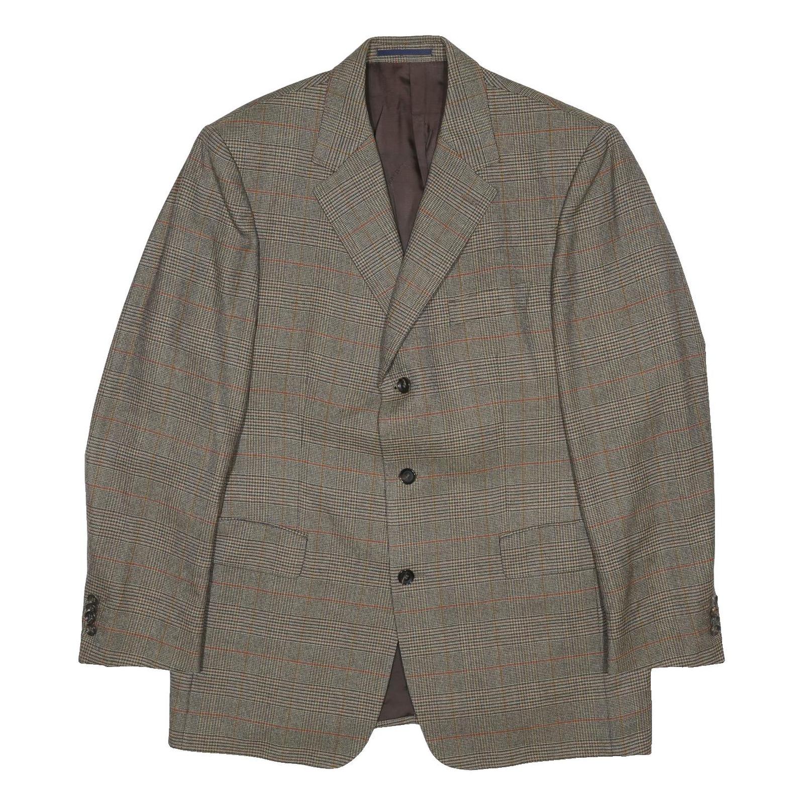 BURBERRY Mens Grey & Brown Wool Formal Jacket L Woven Classic Check Pattern Zip