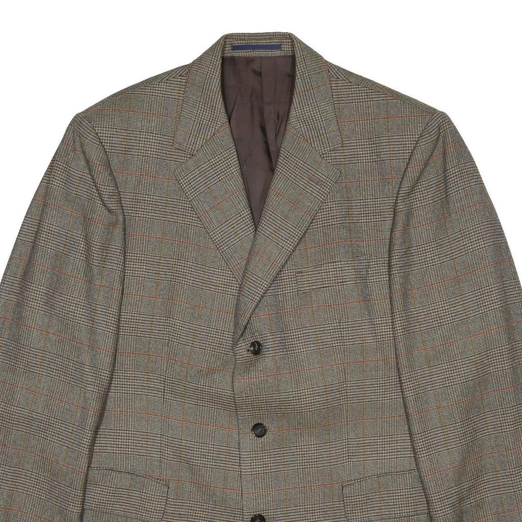 BURBERRY Mens Grey & Brown Wool Formal Jacket L Woven Classic Check Pattern Zip