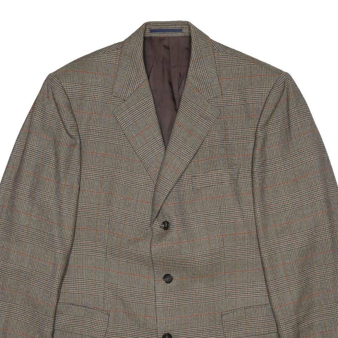 BURBERRY Mens Grey & Brown Wool Formal Jacket L Woven Classic Check Pattern Zip