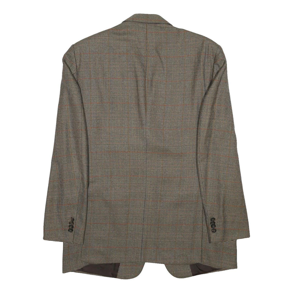 BURBERRY Mens Grey & Brown Wool Formal Jacket L Woven Classic Check Pattern Zip