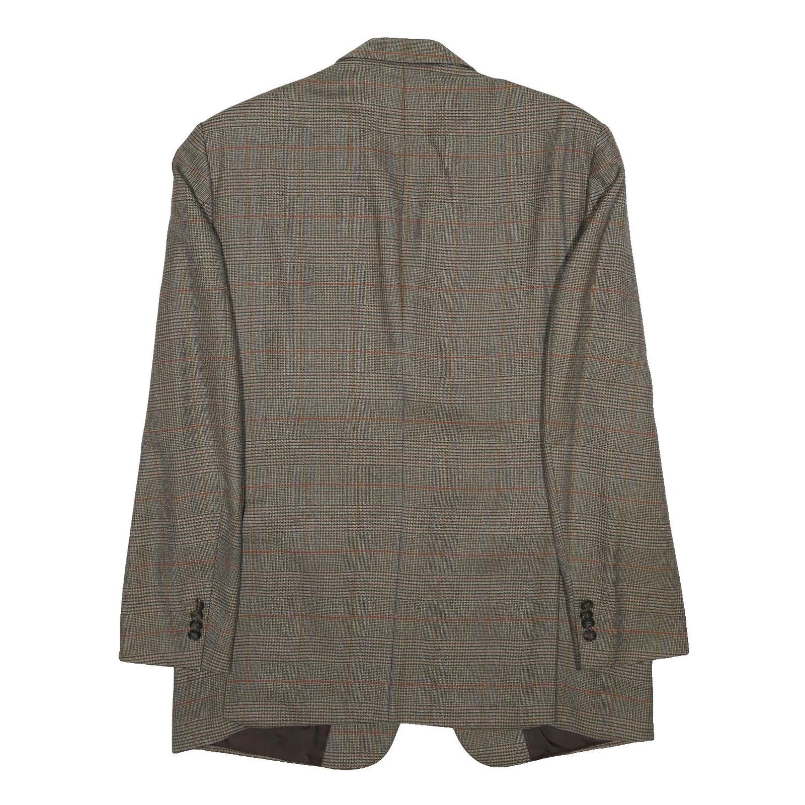 BURBERRY Mens Grey & Brown Wool Formal Jacket L Woven Classic Check Pattern Zip