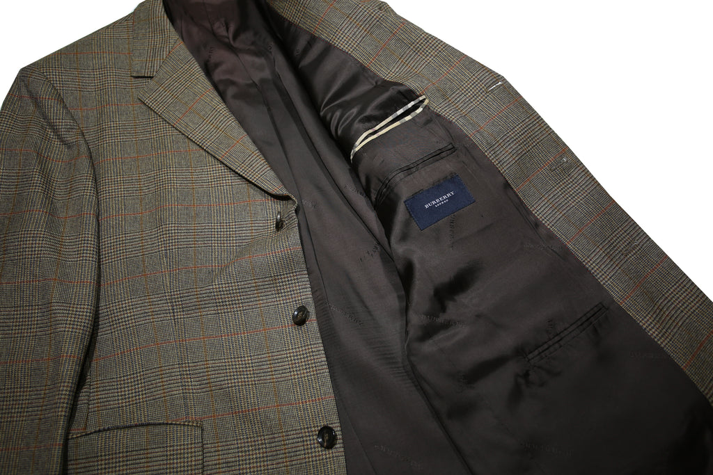 BURBERRY Mens Grey & Brown Wool Formal Jacket L Woven Classic Check Pattern Zip
