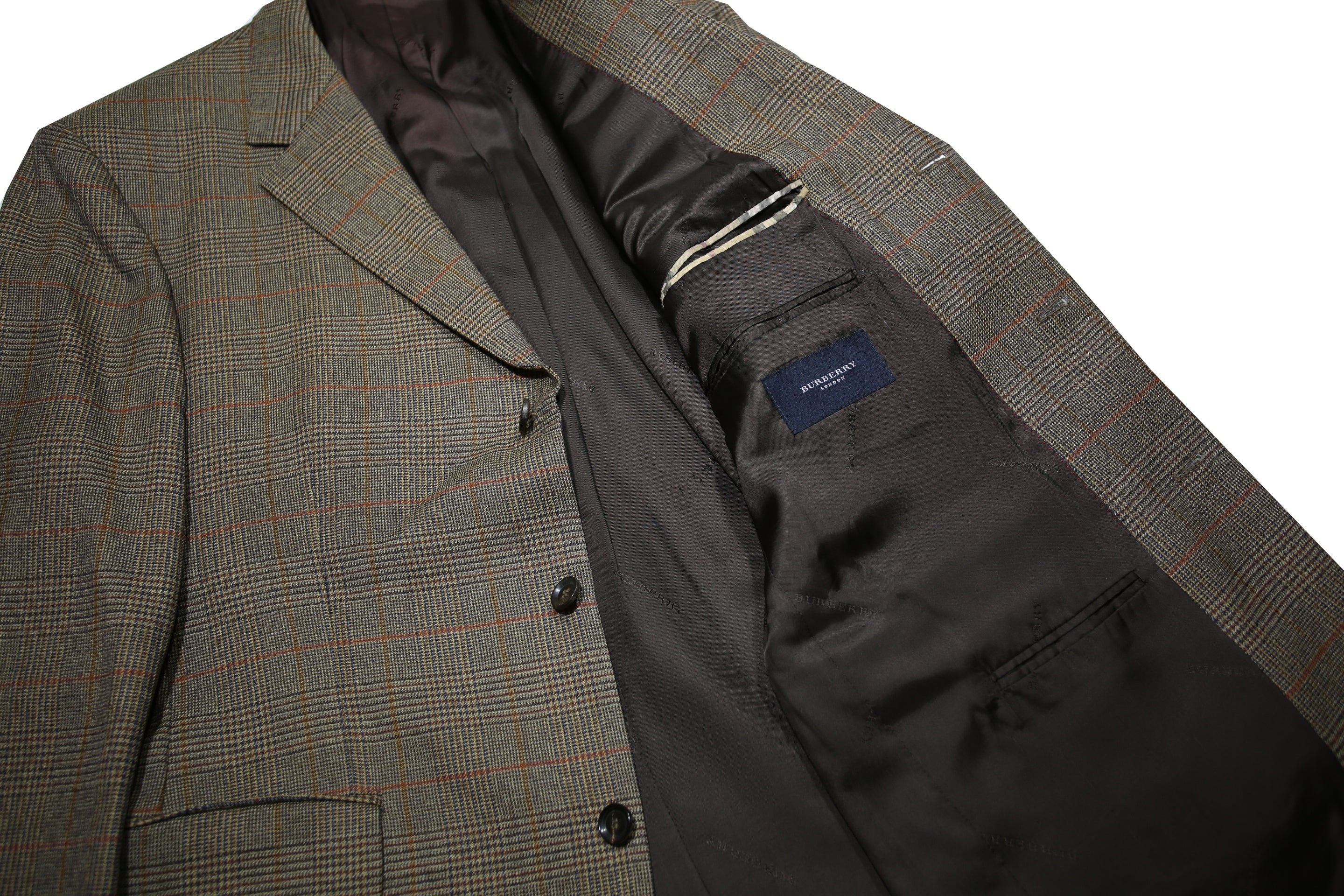 BURBERRY Mens Grey & Brown Wool Formal Jacket L Woven Classic Check Pattern Zip