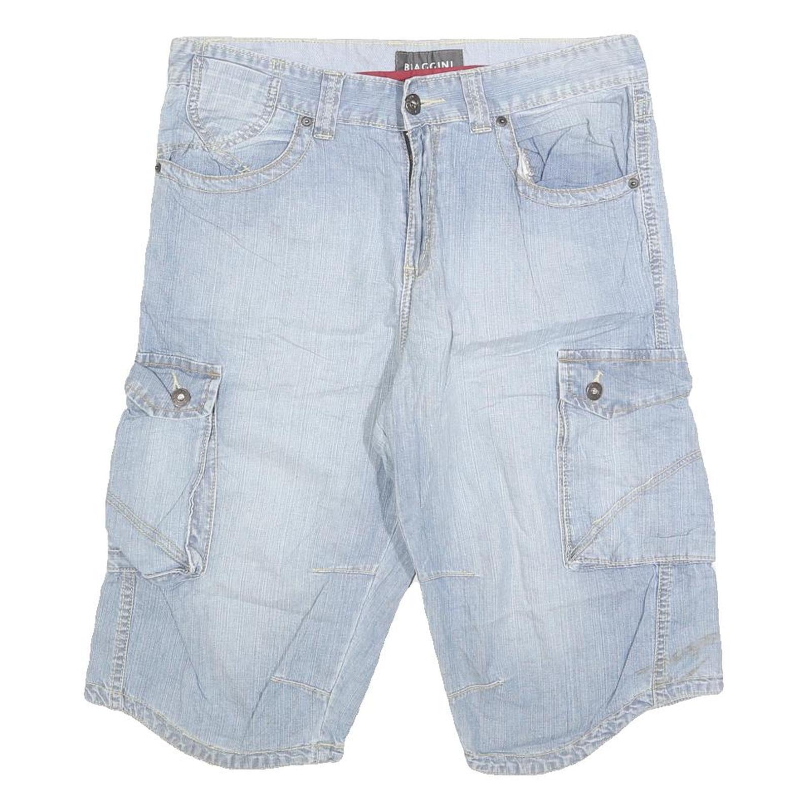 BIAGGINI Mens Light Blue Cargo Denim Shorts M W32 Casual Summer Wear