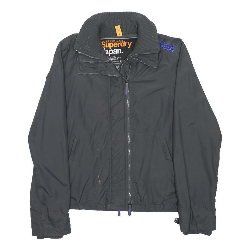 SUPERDRY Mens Black Jacket L Polyester Zip Plain Casual Outerwear