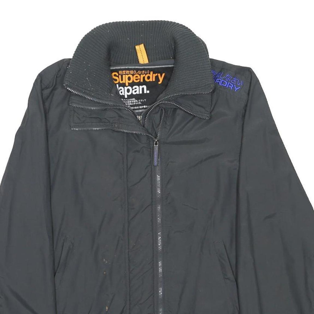 SUPERDRY Mens Black Jacket L Polyester Zip Plain Casual Outerwear