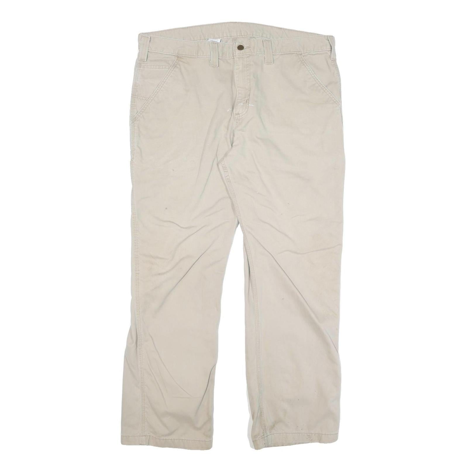 CARHARTT Mens Cotton Blend Beige Relaxed Straight Trousers W40 L30 Workwear