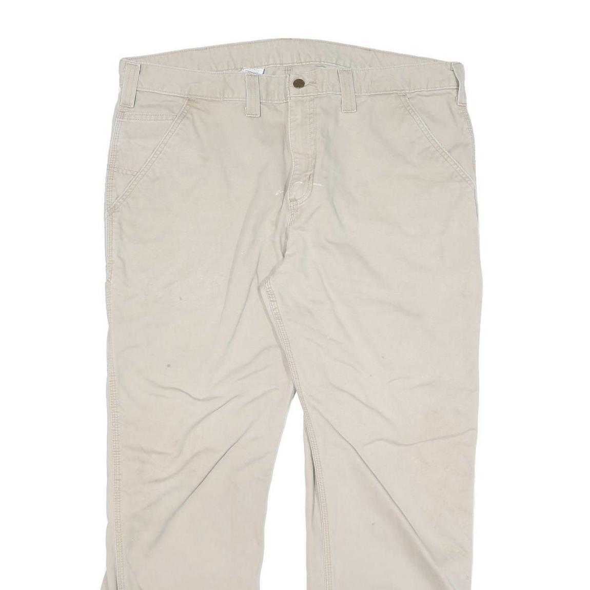CARHARTT Mens Cotton Blend Beige Relaxed Straight Trousers W40 L30 Workwear
