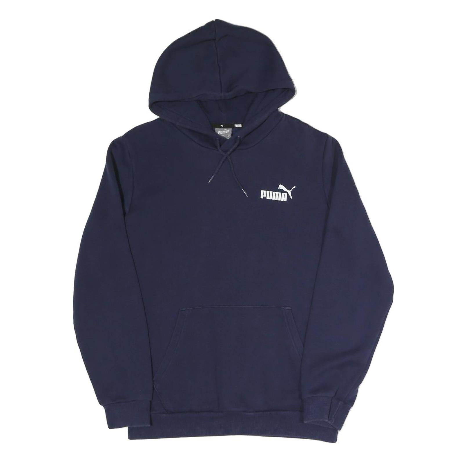 PUMA Mens Navy Blue Hoodie S Cotton Blend Pullover Sport Casual Sweatshirt