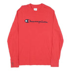 CHAMPION Mens Red Long Sleeve Crew Neck Logo T-Shirt M Cotton Blend Casual