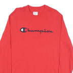 CHAMPION Mens Red Long Sleeve Crew Neck Logo T-Shirt M Cotton Blend Casual