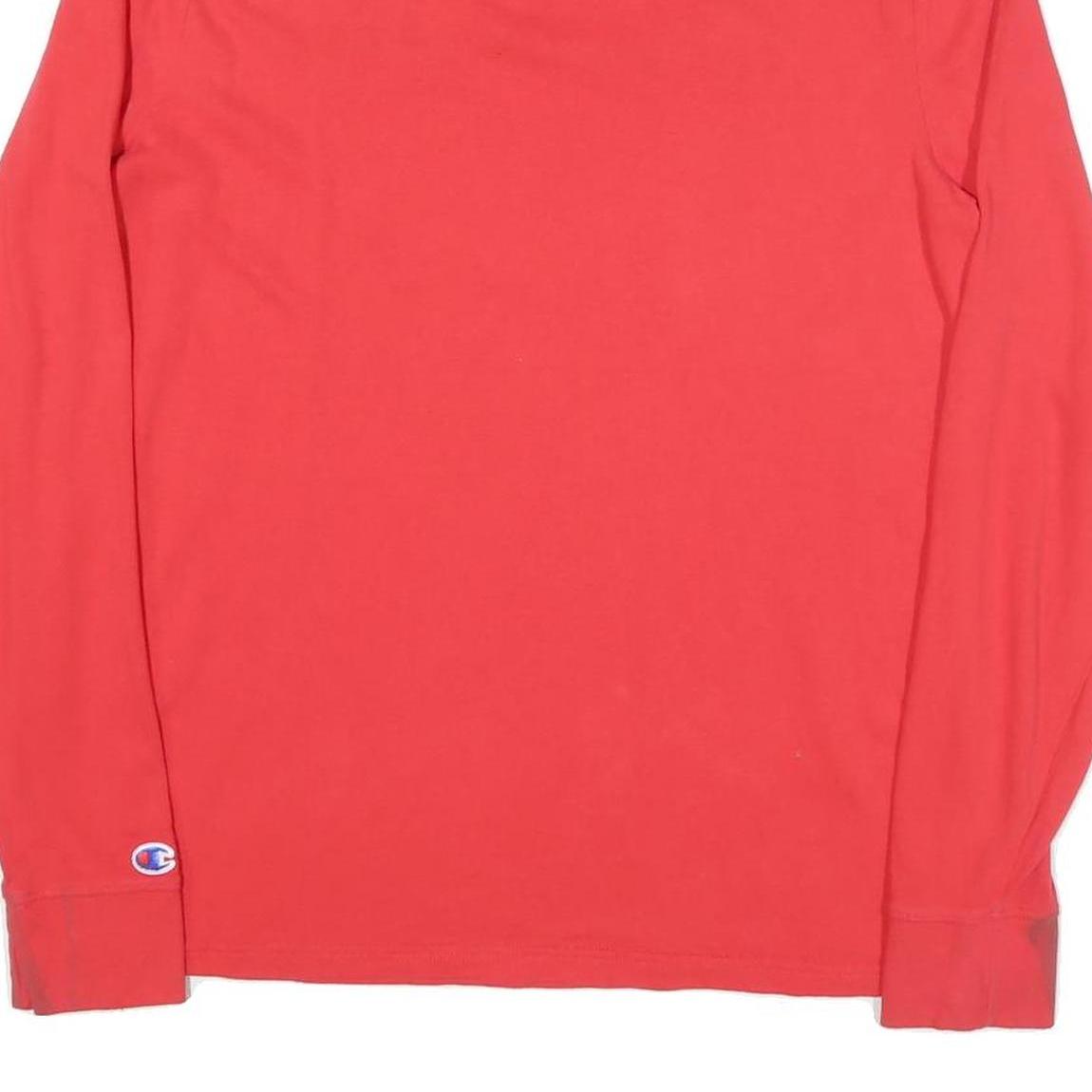 CHAMPION Mens Red Long Sleeve Crew Neck Logo T-Shirt M Cotton Blend Casual