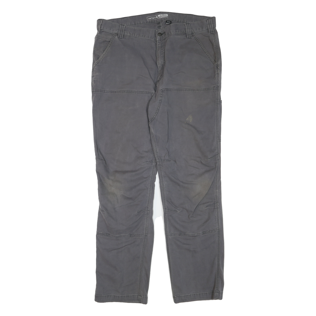 CARHARTT Mens Regular Grey Cotton Blend Workwear Trousers W38 L34 Zip Pocket