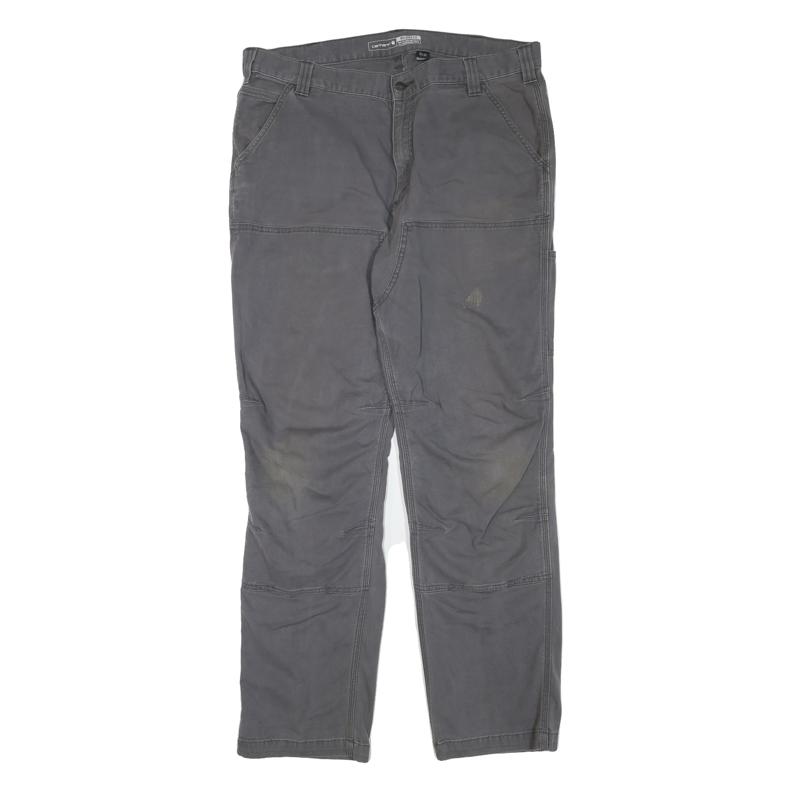 CARHARTT Mens Regular Grey Cotton Blend Workwear Trousers W38 L34 Zip Pocket