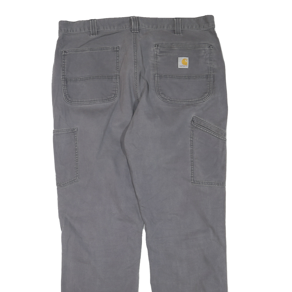 CARHARTT Mens Regular Grey Cotton Blend Workwear Trousers W38 L34 Zip Pocket