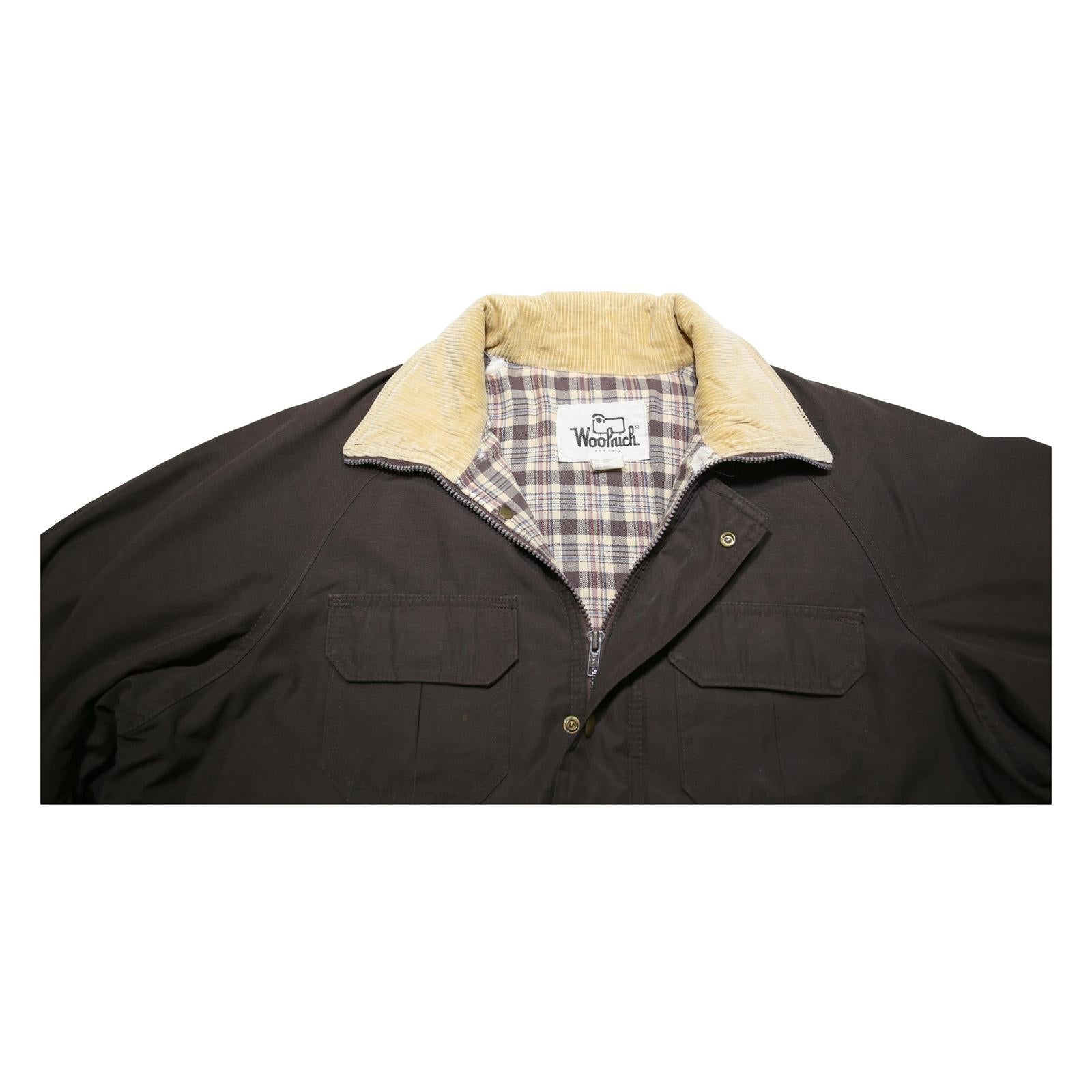 WOOLRICH Mens Brown & Beige Classic Jacket XL Polyester Blend Zip Pockets