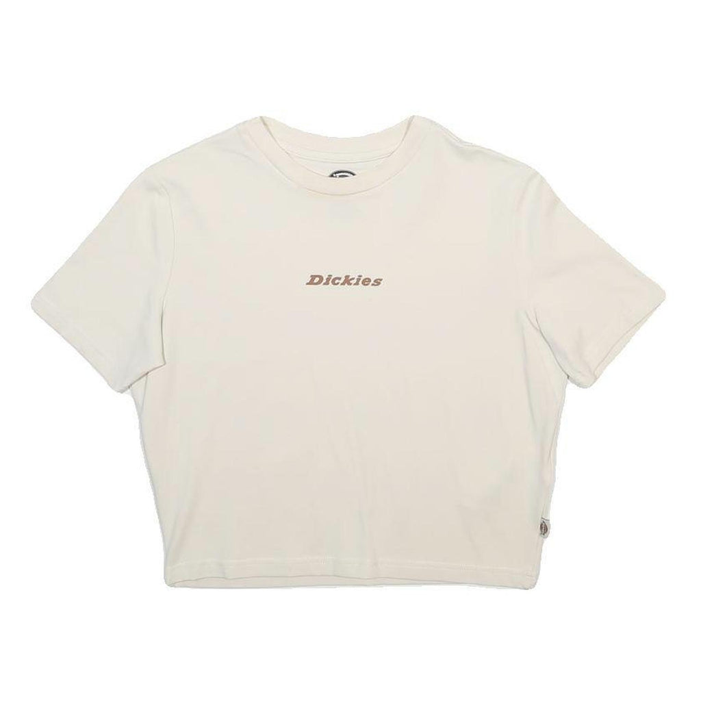 DICKIES Womens Cream Crop T-Shirt L Short Sleeve Crew Neck Logo Graphic