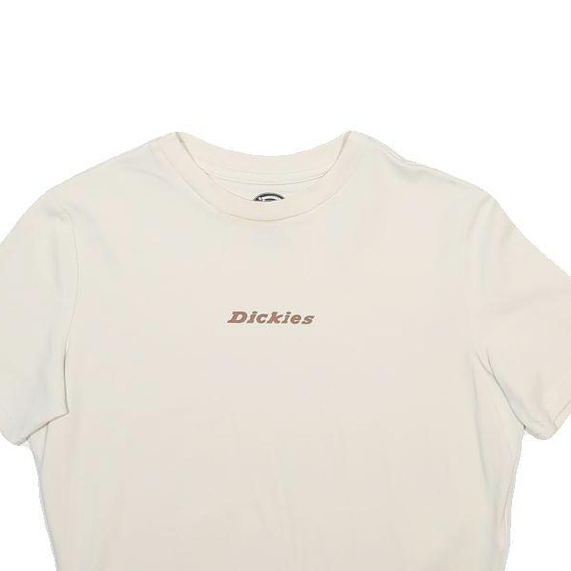 DICKIES Womens Cream Crop T-Shirt L Short Sleeve Crew Neck Logo Graphic