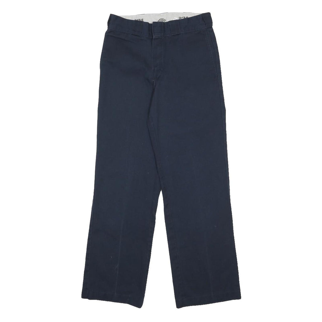DICKIES Mens Cotton Blend Navy Blue Regular Straight Trousers W28 L30 Workwear