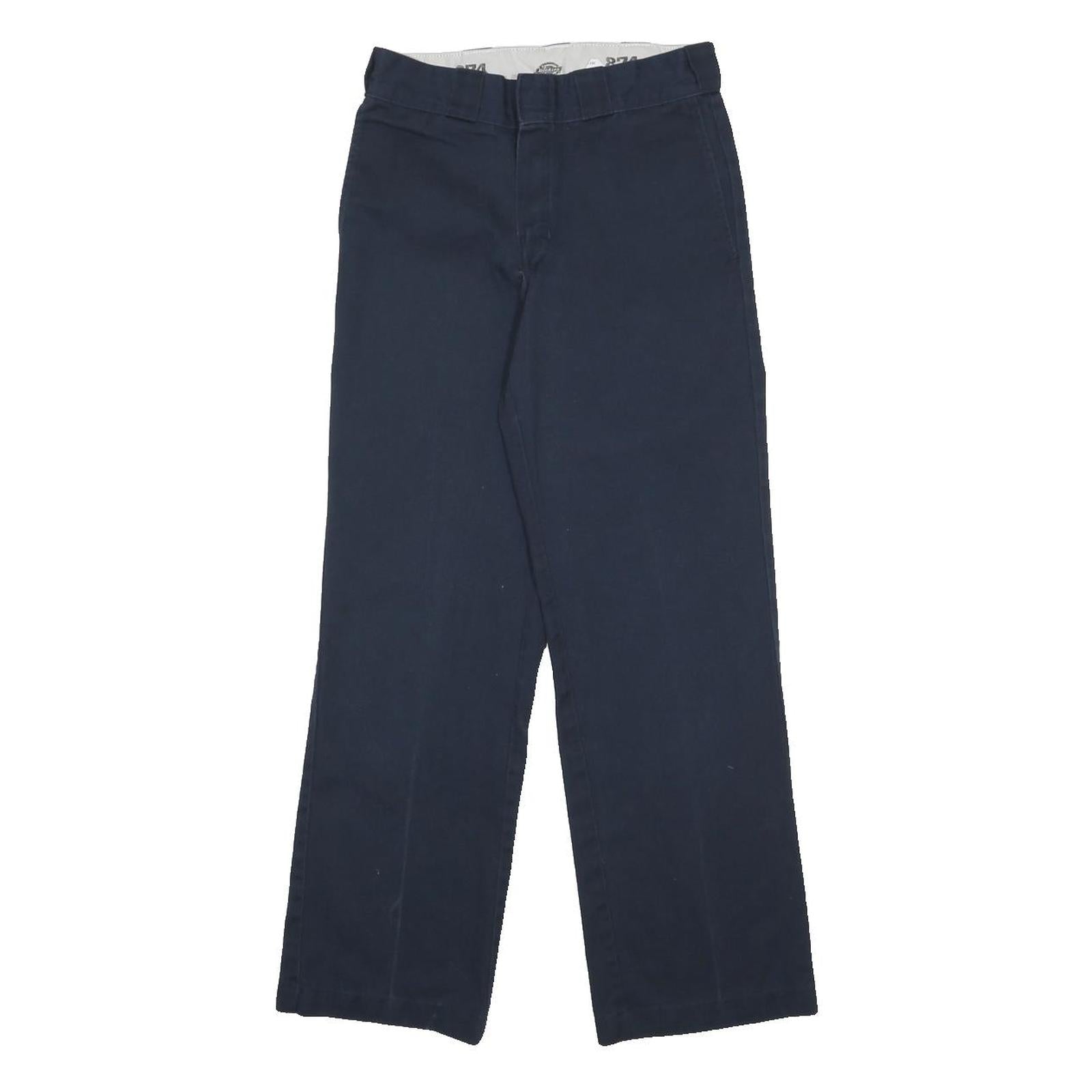 DICKIES Mens Cotton Blend Navy Blue Regular Straight Trousers W28 L30 Workwear