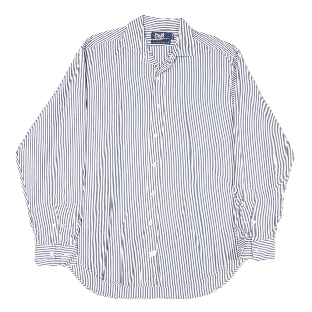 POLO RALPH LAUREN Mens Blue & White Striped Shirt L Classic Cotton Blend Long