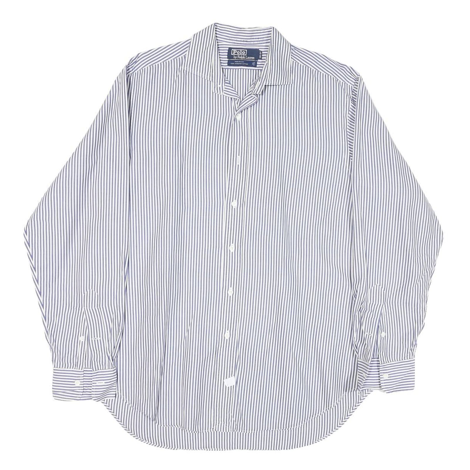 POLO RALPH LAUREN Mens Blue & White Striped Shirt L Classic Cotton Blend Long