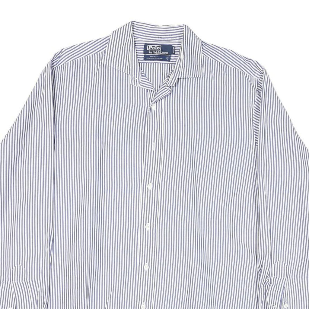 POLO RALPH LAUREN Mens Blue & White Striped Shirt L Classic Cotton Blend Long