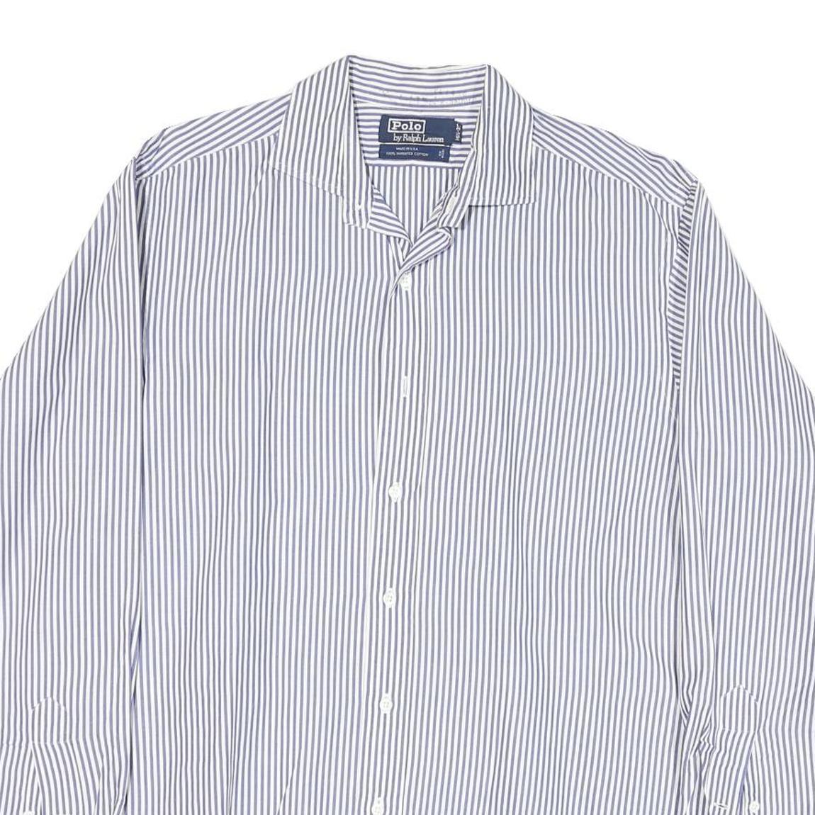 POLO RALPH LAUREN Mens Blue & White Striped Shirt L Classic Cotton Blend Long