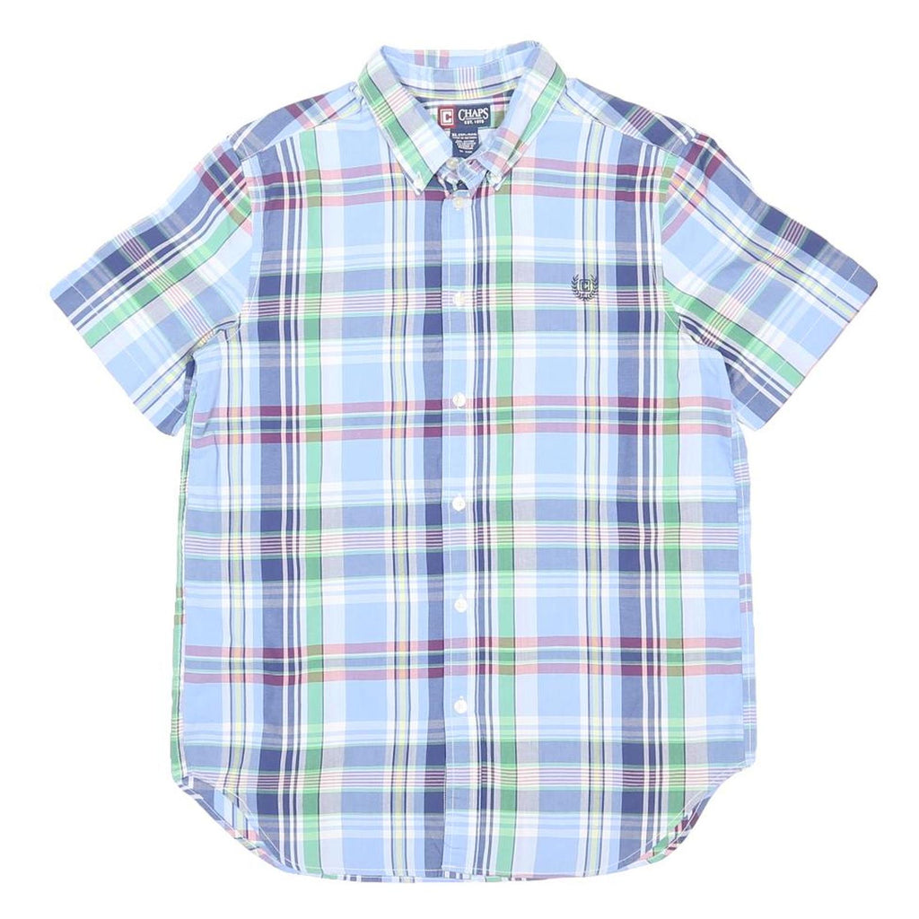 CHAPS Boys Blue Green Plaid Short Sleeve Shirt XL Button-Down Collar Lightweight