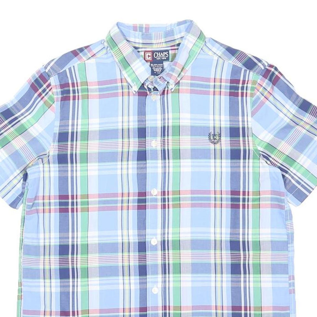 CHAPS Boys Blue Green Plaid Short Sleeve Shirt XL Button-Down Collar Lightweight