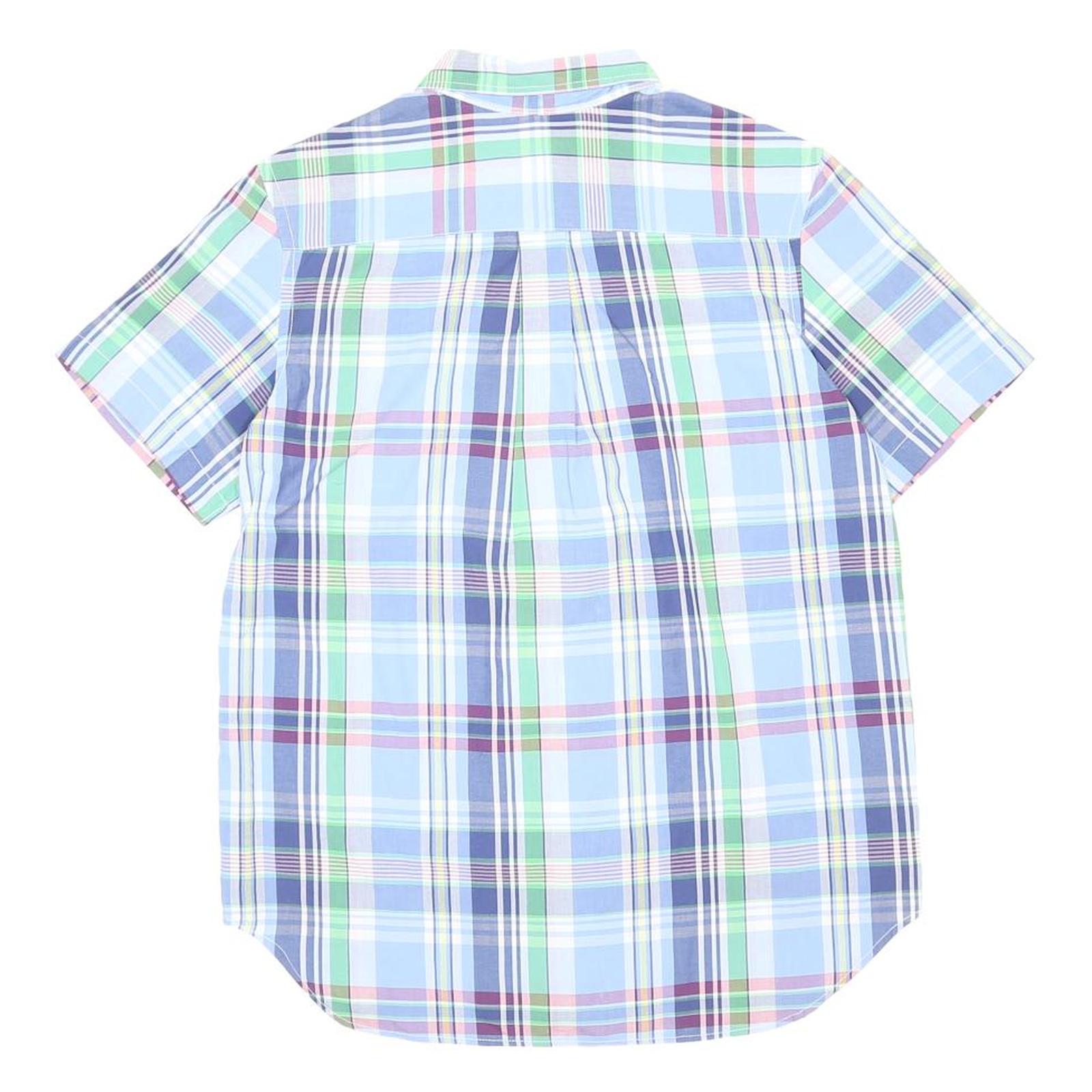 CHAPS Boys Blue Green Plaid Short Sleeve Shirt XL Button-Down Collar Lightweight
