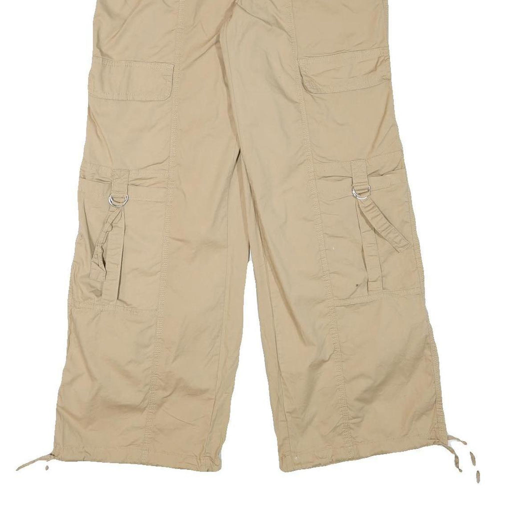 NO BOUNDARIES Mens Cotton Blend Beige Relaxed Cargo Trousers W32 L30 Utility Zip
