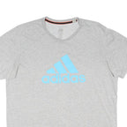 ADIDAS Womens Grey & Blue Logo Graphic T-Shirt L Crew Neck Short Sleeve