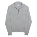 CALVIN KLEIN Mens Grey Pullover Plain 1/4 Zip Jumper Cotton Blend M Slim Fit