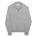 CALVIN KLEIN Mens Grey Pullover Plain 1/4 Zip Jumper Cotton Blend M Slim Fit