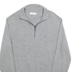 CALVIN KLEIN Mens Grey Pullover Plain 1/4 Zip Jumper Cotton Blend M Slim Fit
