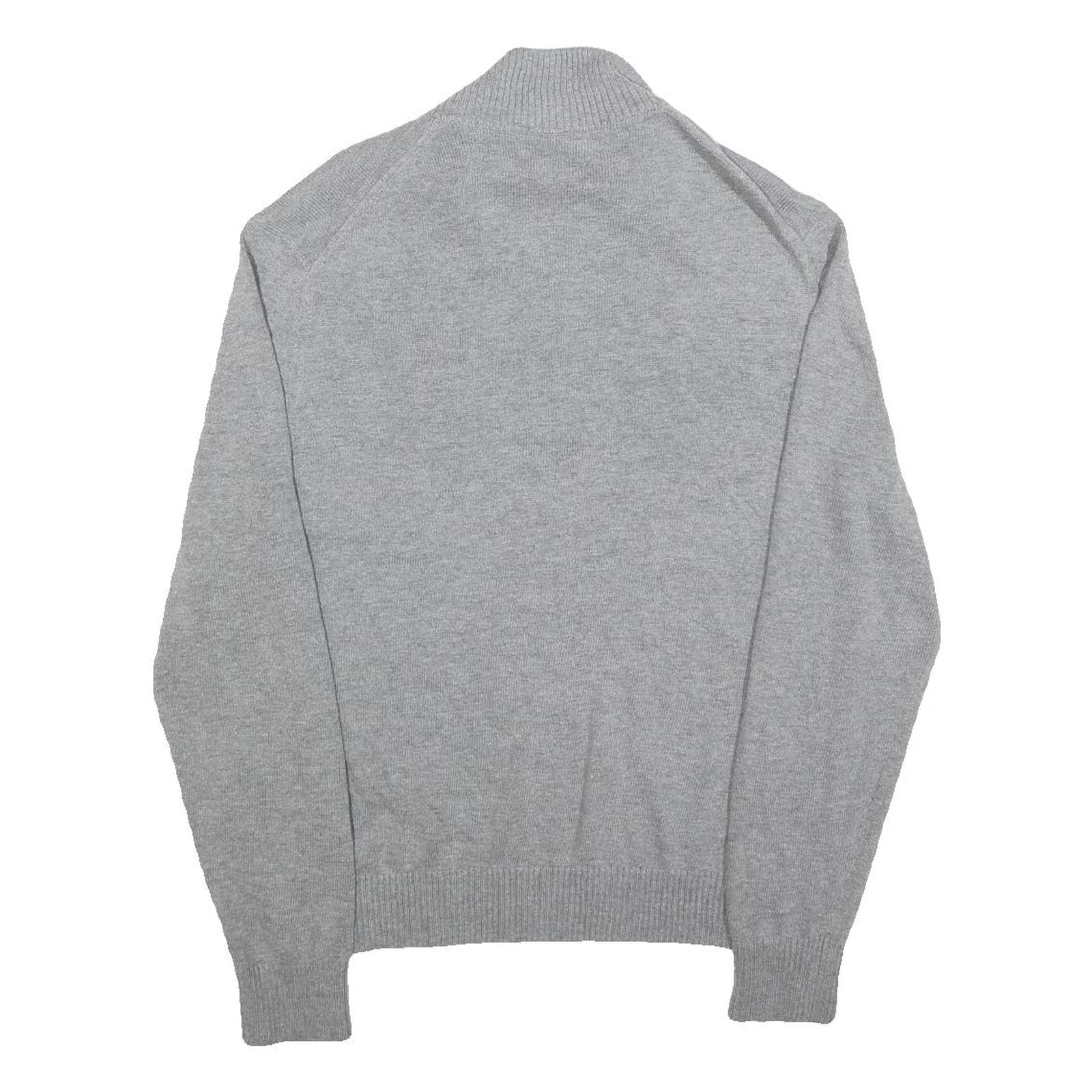 CALVIN KLEIN Mens Grey Pullover Plain 1/4 Zip Jumper Cotton Blend M Slim Fit