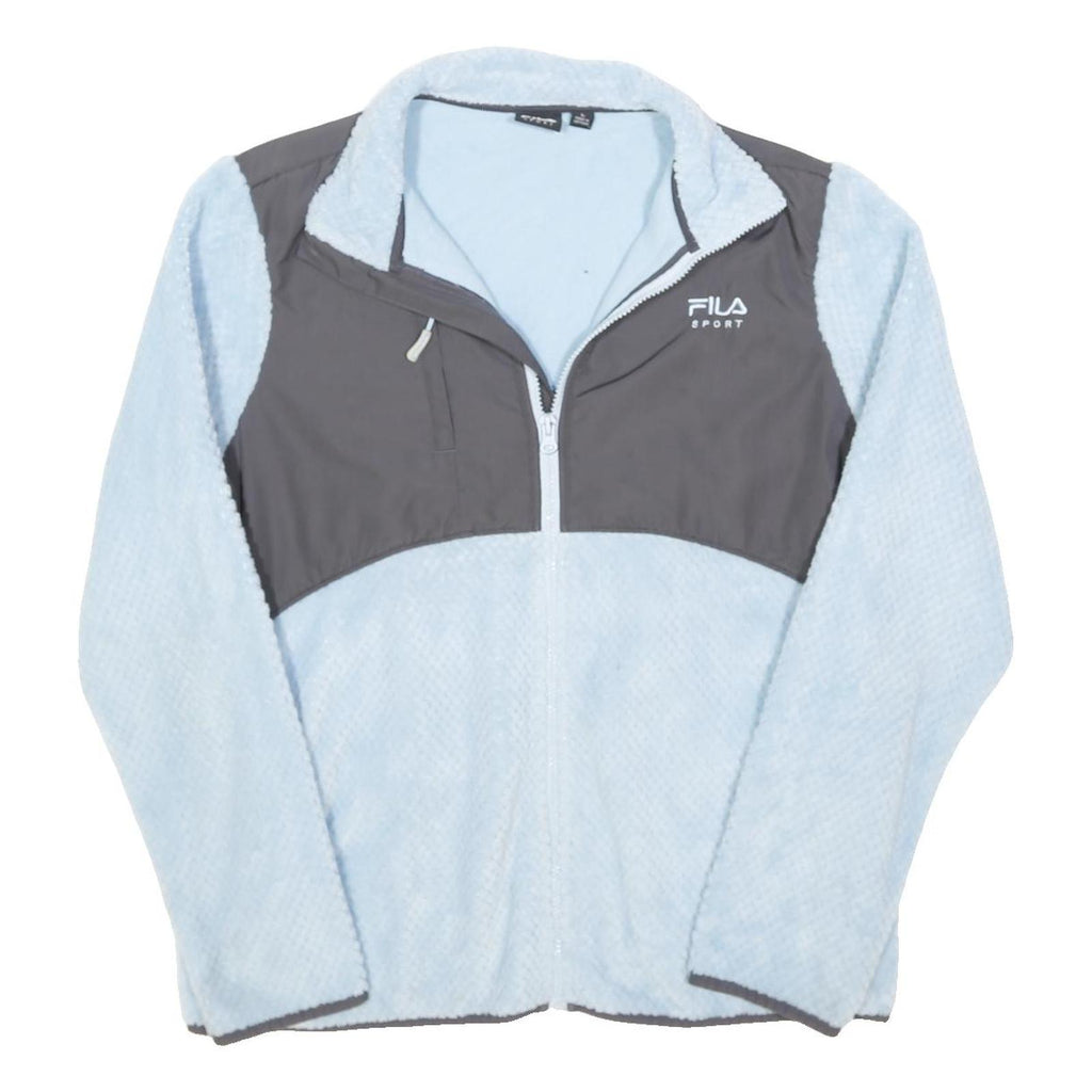 FILA Womens Light Blue & Grey Sport Zip Jacket L Polyester Blend Fleece Casual
