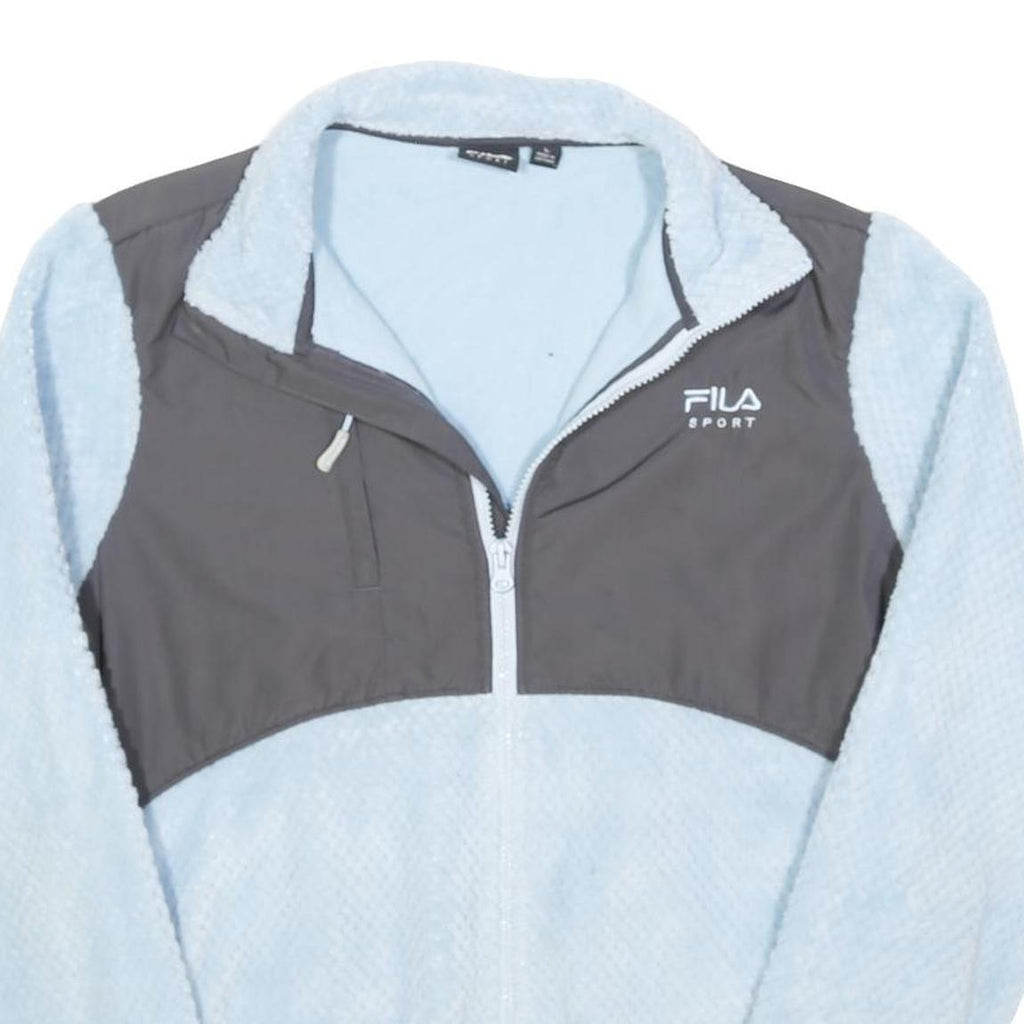 FILA Womens Light Blue & Grey Sport Zip Jacket L Polyester Blend Fleece Casual
