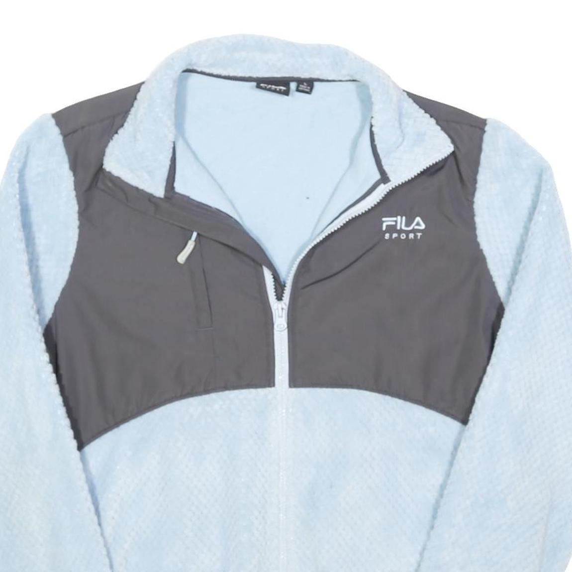 FILA Womens Light Blue & Grey Sport Zip Jacket L Polyester Blend Fleece Casual
