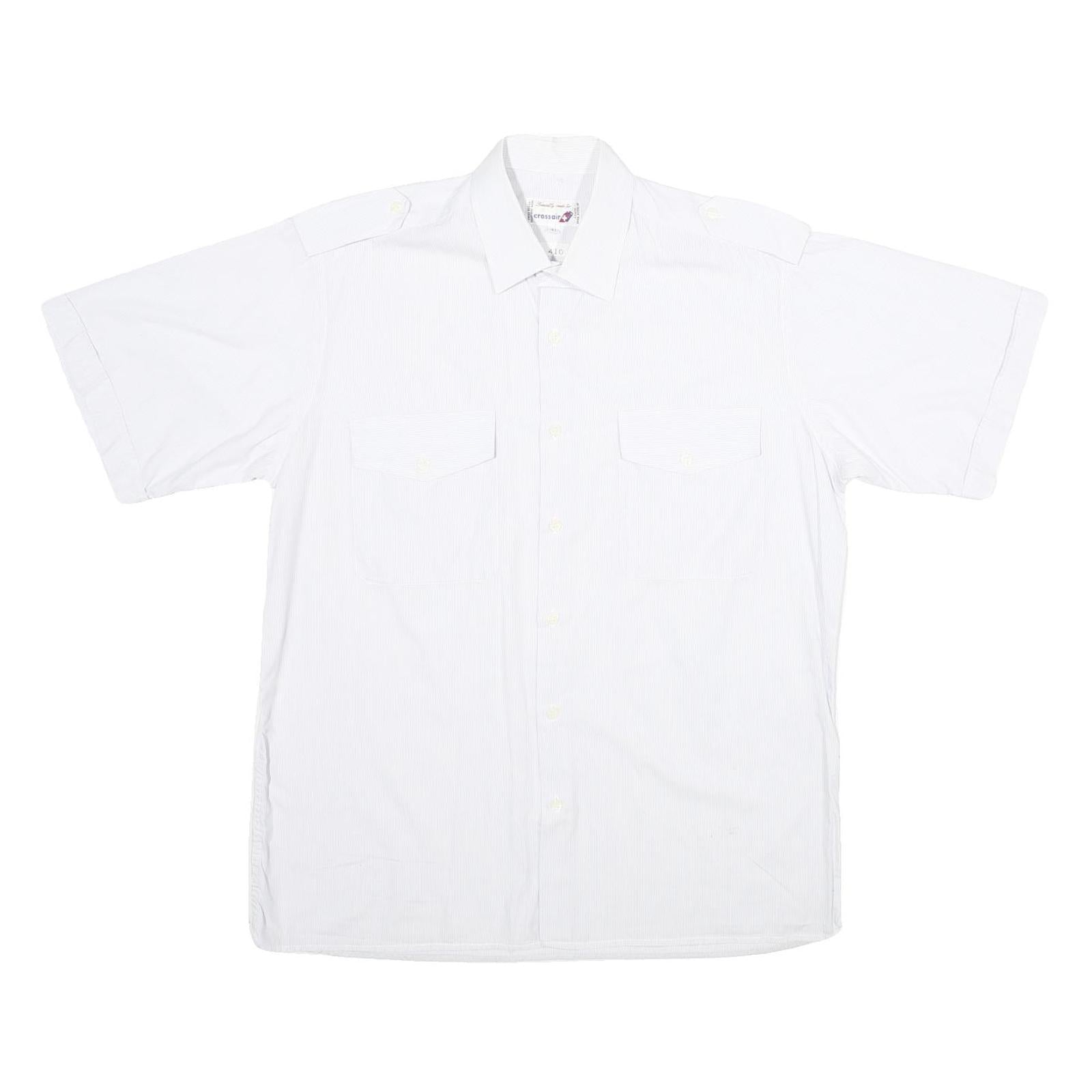 CROSSAIR Mens White Shirt L Cotton Blend Button Front Short Sleeve Casual