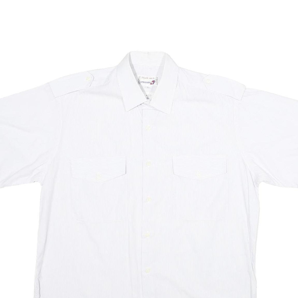 CROSSAIR Mens White Shirt L Cotton Blend Button Front Short Sleeve Casual