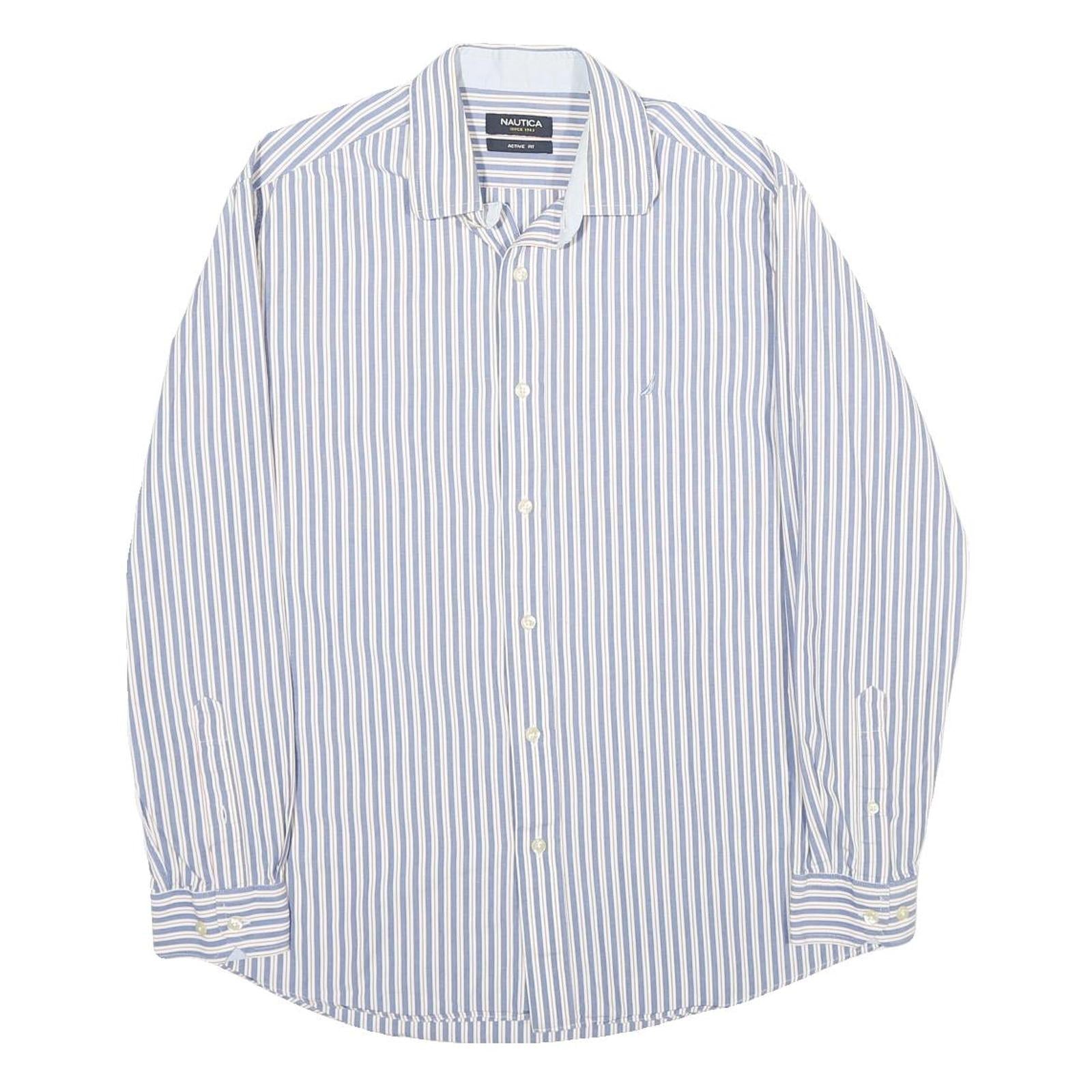 NAUTICA Mens Blue & White Stripe Shirt M Classic Cotton Long Sleeve Button Down