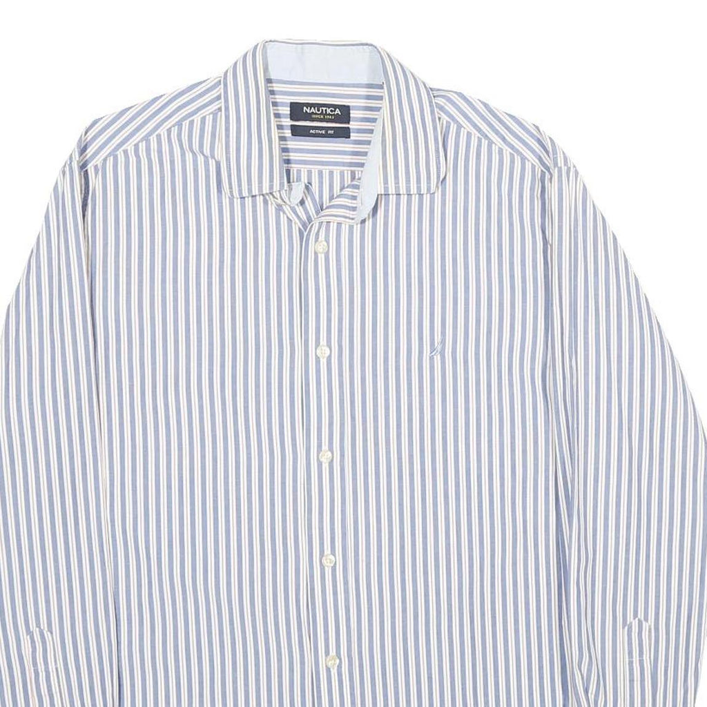 NAUTICA Mens Blue & White Stripe Shirt M Classic Cotton Long Sleeve Button Down