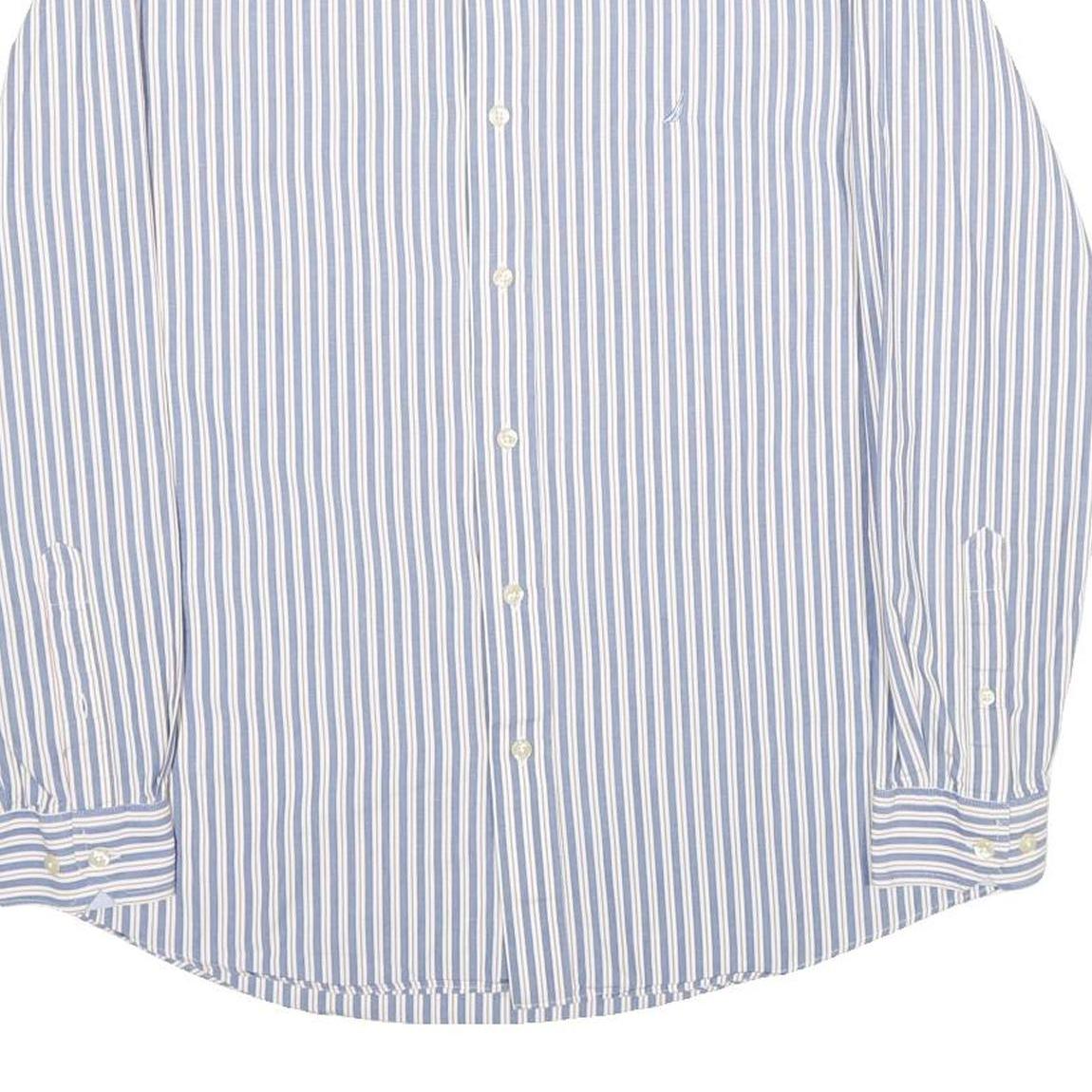 NAUTICA Mens Blue & White Stripe Shirt M Classic Cotton Long Sleeve Button Down