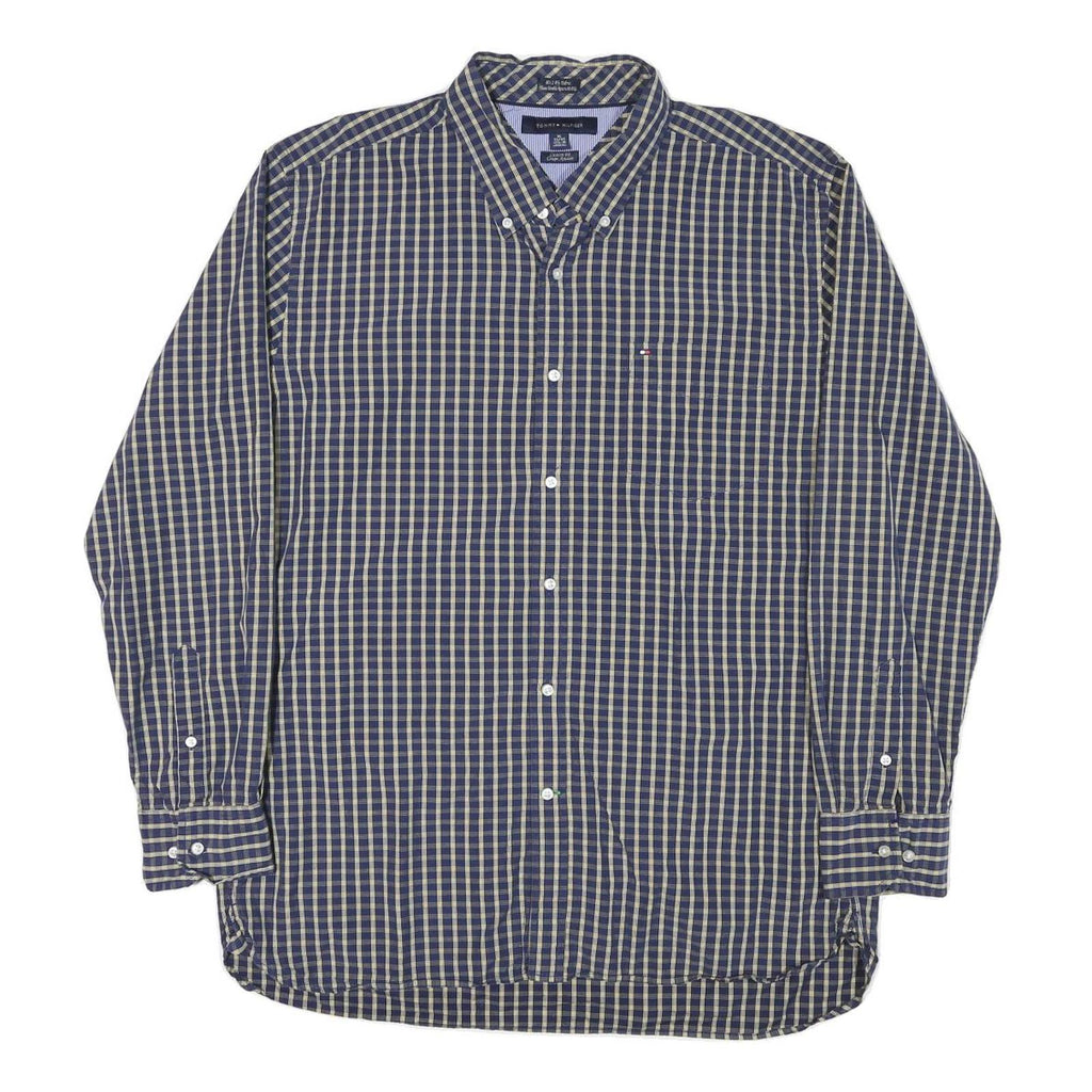 TOMMY HILFIGER Mens Blue Beige Check Shirt XL Button-Down Collar Long Sleeve