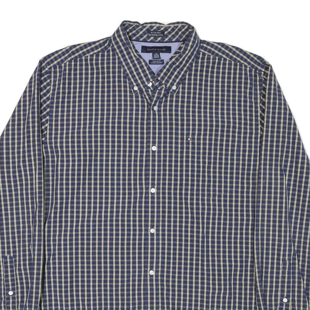 TOMMY HILFIGER Mens Blue Beige Check Shirt XL Button-Down Collar Long Sleeve
