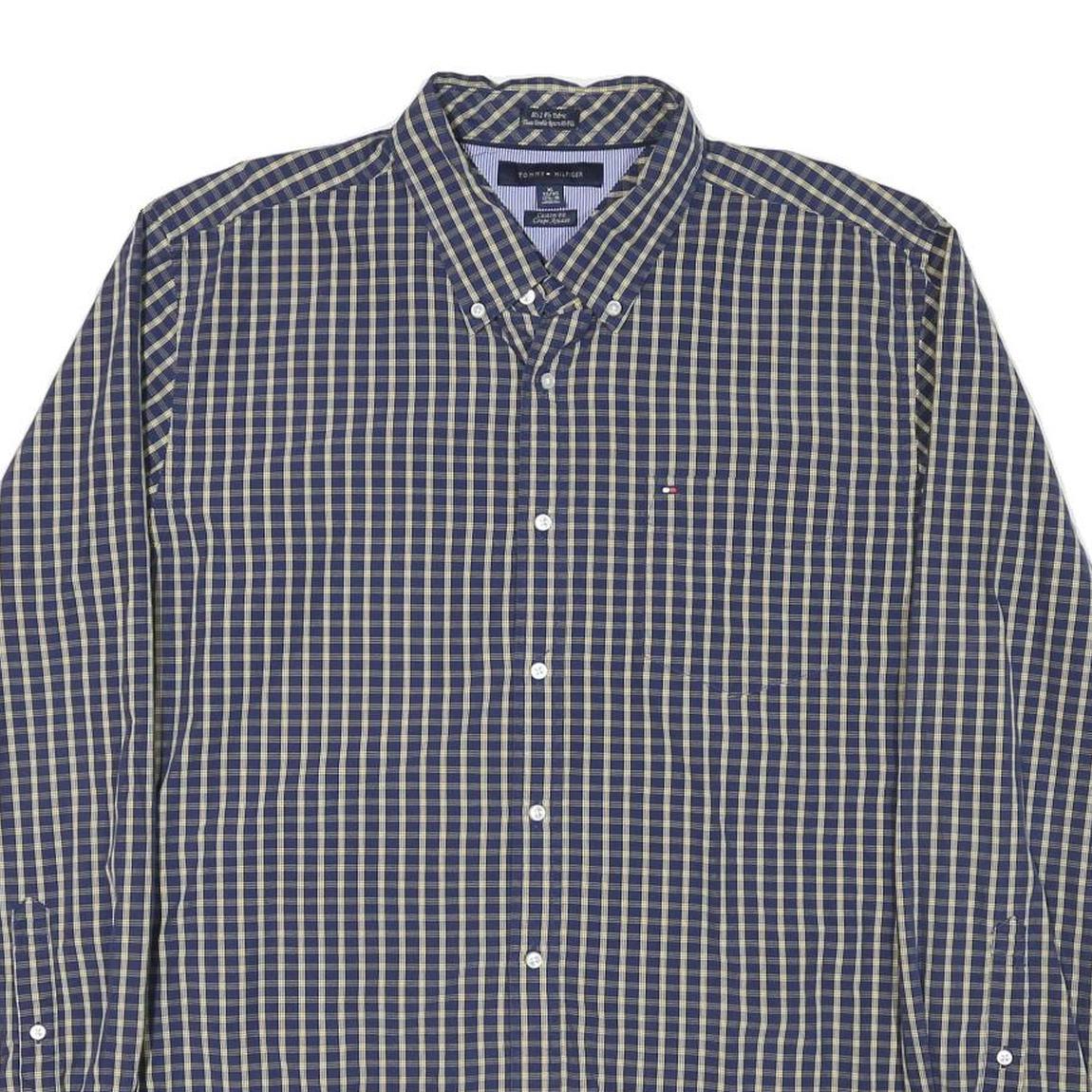 TOMMY HILFIGER Mens Blue Beige Check Shirt XL Button-Down Collar Long Sleeve