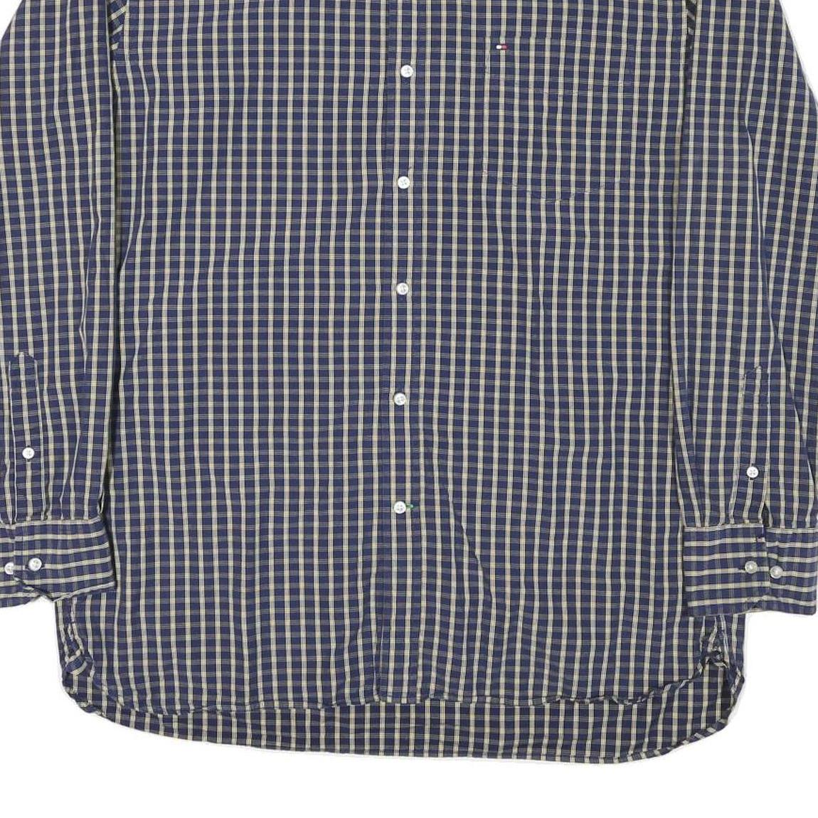 TOMMY HILFIGER Mens Blue Beige Check Shirt XL Button-Down Collar Long Sleeve
