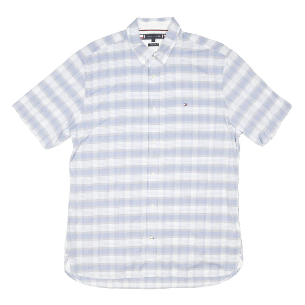 TOMMY HILFIGER Mens Blue & White Check Shirt XL Casual Summer Cotton Blend
